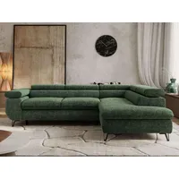 Couch mit Schlaffunktion L-form Ecksofa mit Topper Visco Wohnzimmersofa mit Einstellbare Kopfstützen - PABLO L - Schenille grob - Dunkelgrün - Re... - Grau