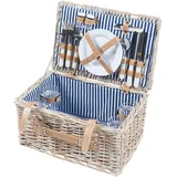 casa.pro Picknickkorb Lumparland Komplettset für 4 Personen 42 x 28 x 20 cm Weiß/Blau
