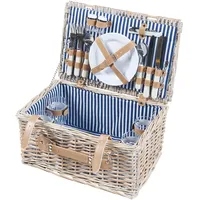 casa.pro Picknickkorb Lumparland Komplettset für 4 Personen 42 x 28 x 20 cm Weiß/Blau