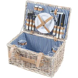 casa.pro Picknickkorb Lumparland Komplettset für 4 Personen 42 x 28 x 20 cm Weiß/Blau