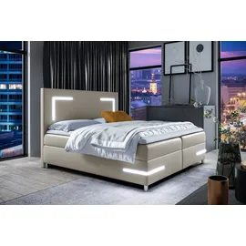 Fun Möbel Boxspringbett Schlafzimmerbett ARIANO 140x200cm Cappuccino inkl. Bettkasten LED