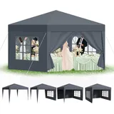 Kidsgigglz Pavillon 3x3 Wasserdicht Stabil Winterfest, Partyzelt mit Abnehmbaren Seitenteilen, UV Schutz, Windschutz, Faltpavillon, Gartenpavillon, Gartenzelt für Markt Festival Hochzeiten, Grau