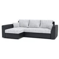 Ecksofa PAUL mit Schlaffunktion - Eckcouch mit Bettkasten - Stoff LAWA 09 + SOFT 11 Grau&Schwarz - Grau/Schwarz