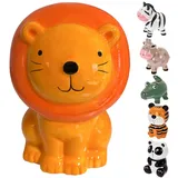 Murago - Spardose Löwe Sparschwein für Kinder Sparbüchse Jungen Mädchen Keramik Tierform Dekofigur groß Orange Gelb