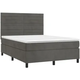 vidaXL Boxspringbett mit Matratze & LED Dunkelgrau 140x200 cm Samt