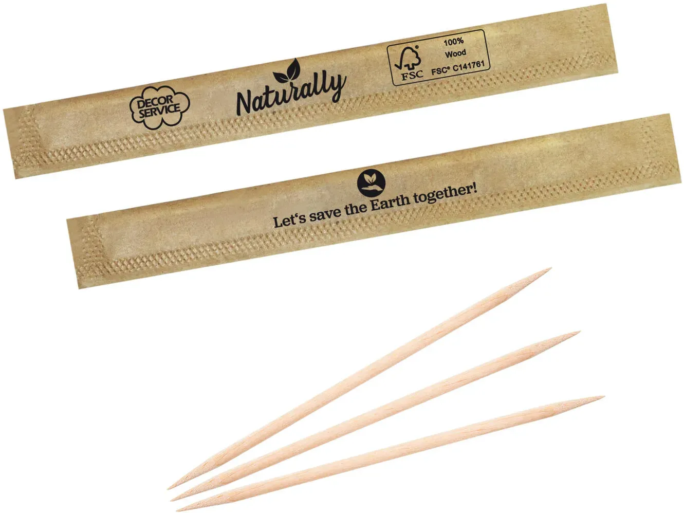 Zahnstocher aus Holz, rund, in ECO-Papier gehüllt, O2mm, 65mm, 1000 Stk.