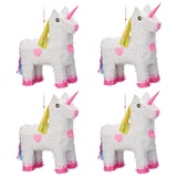 relaxdays Papierdekoration 4 x Pinata Einhorn gelb|rosa|weiß