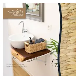HMF Aufbewahrungskorb Badezimmer, Korb geflochten aus Wasserhyazinthe mit Holzgriffen, 30 x 15 x 13 cm