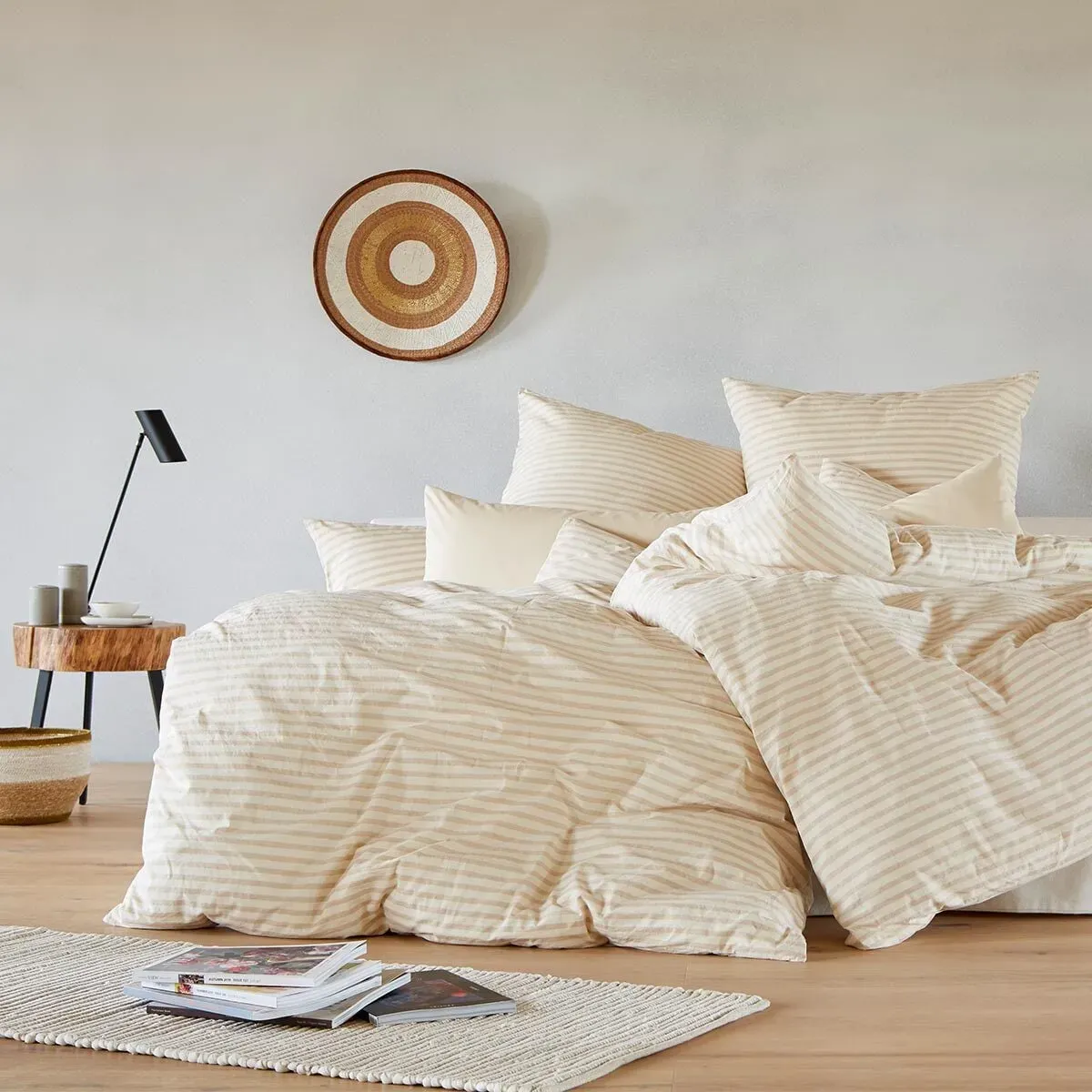 Cotonea Bio-Bettwäsche Pur Streifen 135x200 cm + 40x80 cm - beige