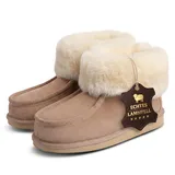Rohn Moden Lammfell Hausschuhe für Damen und Herren – Puffin – Warme Hausschuhe mit Schaffell & rutschfester EVA-Sohle – Winter Pantoffeln für zuhause – Slipper gefüttert - Braun (Größe 47) - 47 EU