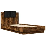 vidaXL Bettgestell mit Kopfteil und LED-Leuchten Räuchereiche 75x190cm