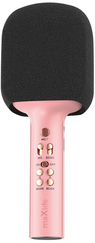 FOREVER MaxLife Bluetooth-Mikrofon mit Lautsprecher MXBM-600 Rosa Kabellos Lautsprecher mit Microfon 3W Kompatibel mit iPhone, Android, 1200 mAh Akku, Tragbares Musik Maschine für Kinder, Erwachsene