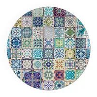 Tulup Kaminbodenplatte Glas Rund 70 x 70 x 0,4 cm Mosaikmuster Blau