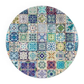 Tulup Kaminbodenplatte Glas Rund 70 x 70 x 0,4 cm Mosaikmuster Blau