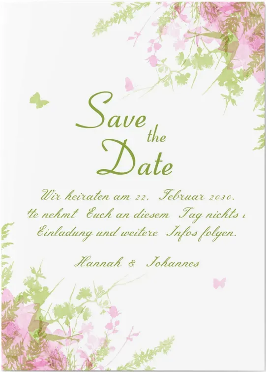 Save The Date Karten selbst gestalten - Save The Date Schmetterling - Weiß | Wunderkarten.de