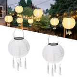 2Pcs Solar Lampions,LED Solar Lampions Garten Laterne,Lampions Außen Wetterfest Weiß,LED Lampion Solar Lichterkette Aussen,Solar Lampion Boho Style Weiß,Wasserdicht LED Solar Laterne Party Dekoration