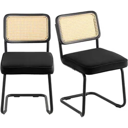 VEVOR Rattanstuhl Moderner Gartenstuhl mit Armlehne, 2 Stk. Polsterstuhl mit Rattanrückenlehne, Garten Balkon Terrasse Stapelstuhl Gartensessel Wohnzimmer, Schlafzimmer, Lesezimmer Schwarz