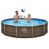 HAF Metal Frame Pool Aufstellpool Schwimmbecken Rund Grau Rattan 366 x 91cm