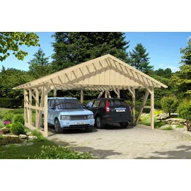 SKANHOLZ Doppelcarport Schwarzwald 6,84 x 6,00 m beige mit Rückwand