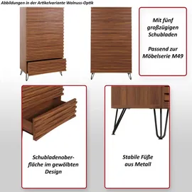 MCW Kommode MCW-M49, Highboard Schrank, 3D-Design 5 Schubladen MDF Metall 145x80x44cm ~ natur