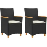 vidaXL Gartenstühle mit Kissen 2 Stk. Schwarz Poly Rattan Massivholz