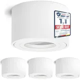 linovum SMOL-W 4 Stück IP44 Feuchtraum Wasserschutz Deckenstrahler Deckenspot Aufbauspot mattes weiß LED Deckenleuchte extra flach Deckenlampe Aufbaustrahler Ø 80 mm für LED Module
