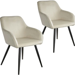 TECTAKE Esszimmerstuhl Marilyn Samtoptik, schwarze Stuhlbeine  2er Setcreme/schwarz