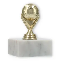 Pokal Kunststofffigur Fußball gold auf weißem Marmorsockel 9,6cm