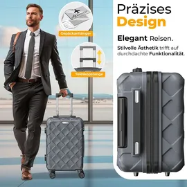 Kesser KESSER® Reisekoffer Set 3-teilig | Kofferset + Handgepäck | Trolley ABS Hartschalenkoffer mit Zahlenschloss, Kofferwaage & Reisebrieftasche 360° R... - Dunkelgrau