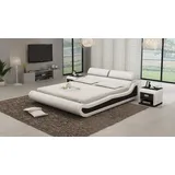 JV Möbel Luxus Leder Bett 140 x 200 cm Weiß