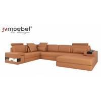 JVmoebel Ecksofa, Moderne Luxus Sofa Ecke Set L-Form gepolsterte Leder Möbel Ledersofa Hocker Neu braun