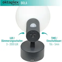 Oktaplex lighting Oktaplex Alu Außenleuchte mit Sensor Bola IP65 360° 1600lm Warmweiß 15,7W Anthrazit