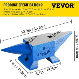 Vevor Schmiede Amboss 10KG Schmiede Zubehör Amboss Werkzeuge geschmiedeter Stahl mit rundem und quadratischem Loch robust,