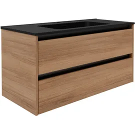 Fackelmann Waschtischunterschrank 2 Schubladen 100 x 50 x 46 cm Braun/Schwarz