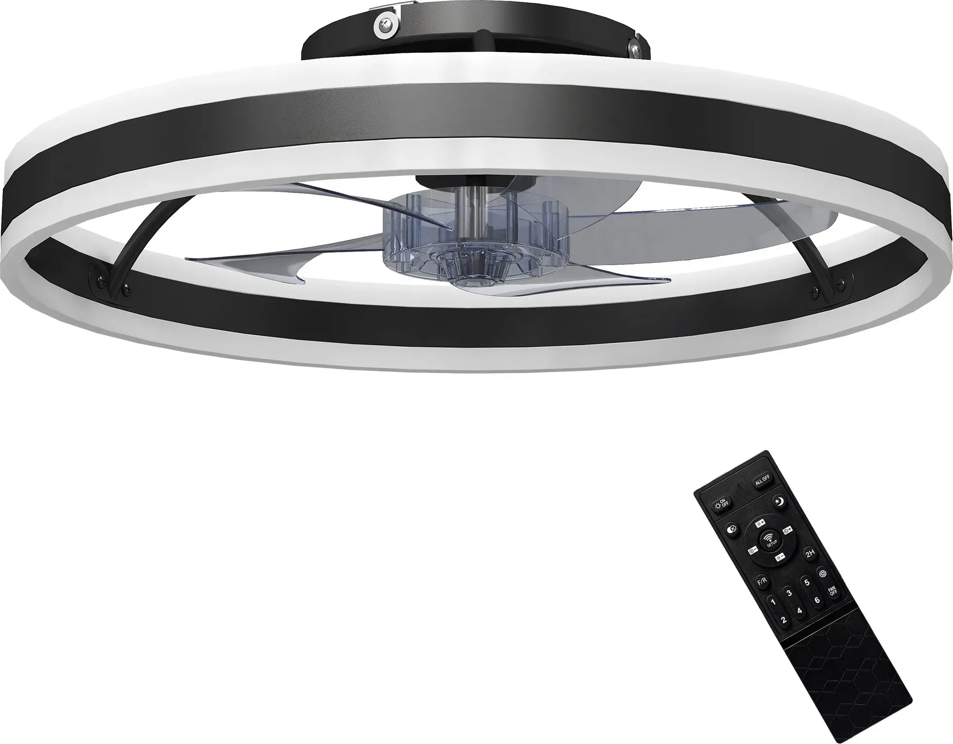 HOMCOM LED Deckenleuchte mit Ventilator, Deckenventilator mit Beleuchtung, 50 cm mit Fernbedienung, 6 Geschwindigkeiten, 3 Leuchtfarben, Leise DC Motor, Timer für Wohnzimmer, Schlafzimmer, Schwarz   Aosom