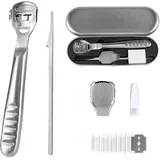Hornhauthobel Fußschaber - Fußfeile Hornhautentferner Füße Hornhautrasierer - Edelstahl Fußraspel Harte Haut Ferse Hornhautentfernung Pediküre Set für Hand Füße Fußpflege mit 10 Ersatzklingen Silber