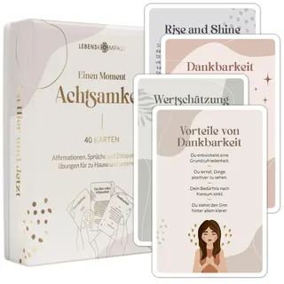 LEBENSKOMPASS 40 Achtsamkeitskarten Mindfulness & Attention - Positive Affirmationen, Übungen, Glückskarten & Spruchkarten - Affirmationskarten für Erwachsene als Achtsamkeit Geschenk