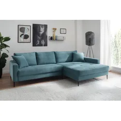 Ecksofa TRENDS BY HG "Summer L-Form", blau, B:278cm H:86cm T:174cm, Sofas, in Cord-Stoff mit Metallfuß