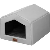 DOGGY Hundehütte – Hundehöhle mit Kissen - Winterfest Wasserdicht Wetterfester – Warm Hundehaus - Katzenhaus Für Draußen - Haustiere Kleine Hund Katze 55x59x34 cm - Aschgrau