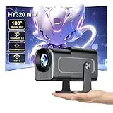 【HY320 Mini】Beamer Full HD Unterstützt 4K,Android Beamer Outdoor Handy,Portable Heimkino Mini Projektor WiFi Bluetooth 1080P,180 Grad Drehen,Tragbarer Beamer decke mit TV Stick/USB/Laptop/HDMI Schwarz