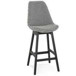 Hochstuhl Küchenhocker Holz Textilien | Mittelhoher Snackhocker Hahnentritt Stoff | Eleganter Barhocker Umhüllende Rückenlehne | Kadima Design