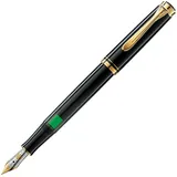 Pelikan Füllhalter Souverän 400, Schwarz, Feder F (fein), hochwertiger Kolbenfüller im Geschenk-Etui, 994772, 1 Stück (1er Pack)