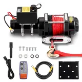 TEENO Elektrische Seilwinde 12V 4500 LBS / 2041 Kg, Synthetisches Seil 5.5 mm x 10 m, Drahtlose Fernbedienung Nylonseilwinde mit Kabelcontroller