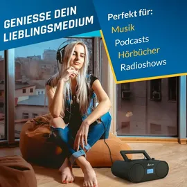 Memorex KLIM Boombox B4 Radio mit CD Player + AM/FM Radio, MP3, Bluetooth, AUX, USB + Mit Fernbedienung, Autosleep, Digital EQ