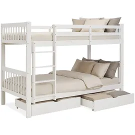 Homestyle4u Etagenbett 90 x 200 cm Kiefer massiv lackiert weiß