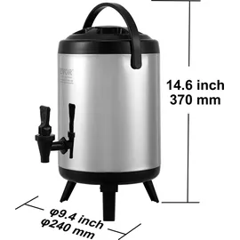 Vevor Heiß- und Kaltgetränkespender Getränkespender 6 L, Edelstahl Heiß- und Kaltwasserbrunnen Großer Getränkespender mit Zapfen für Kaffee, Kalte Milch, Wasser, Saft usw. Isolierkanne 1-2 Personen