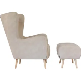 Home Affaire Ohrensessel Telford Mikrofaser 77 x 106 x 92 cm Beige mit Hocker