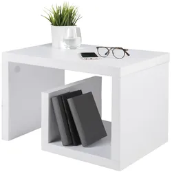 Los Angeles - Beistelltisch, Couchtisch, Beisteller mit kleiner Ablage, moderne Form, weiss