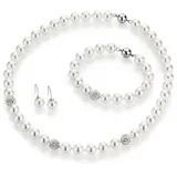 FIRETTI Schmuckset Multipack Schmuck Geschenk Perlenkette Perlenarmband Perlohrhaken 4-tlg. bunt
