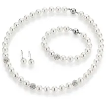 FIRETTI Schmuckset Multipack Schmuck Geschenk Perlenkette Perlenarmband Perlohrhaken 4-tlg. bunt